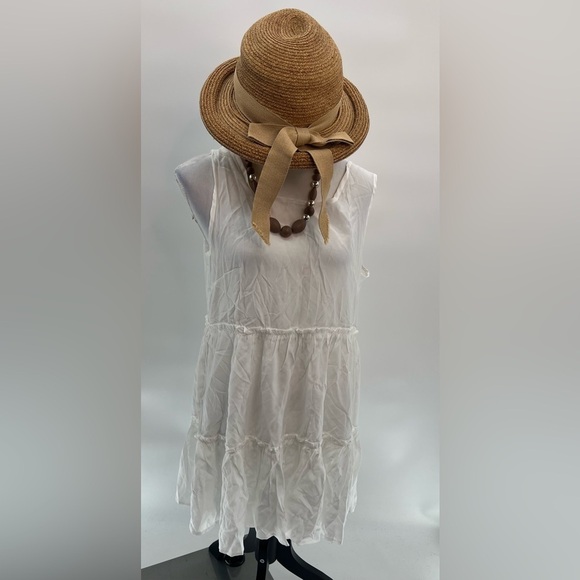 A-Line Midi White Dress with Ruffles & Cut-Out Back - Size L - Picture 1 of 7